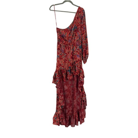 Alexis Marseille One Shoulder High Low Ruffle Maxi Dress in Red Floral - Picture 3 of 11